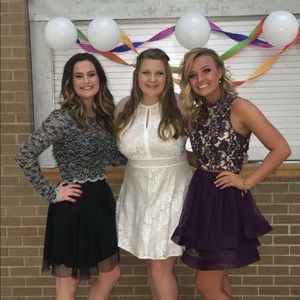 purple two piece hoco dress